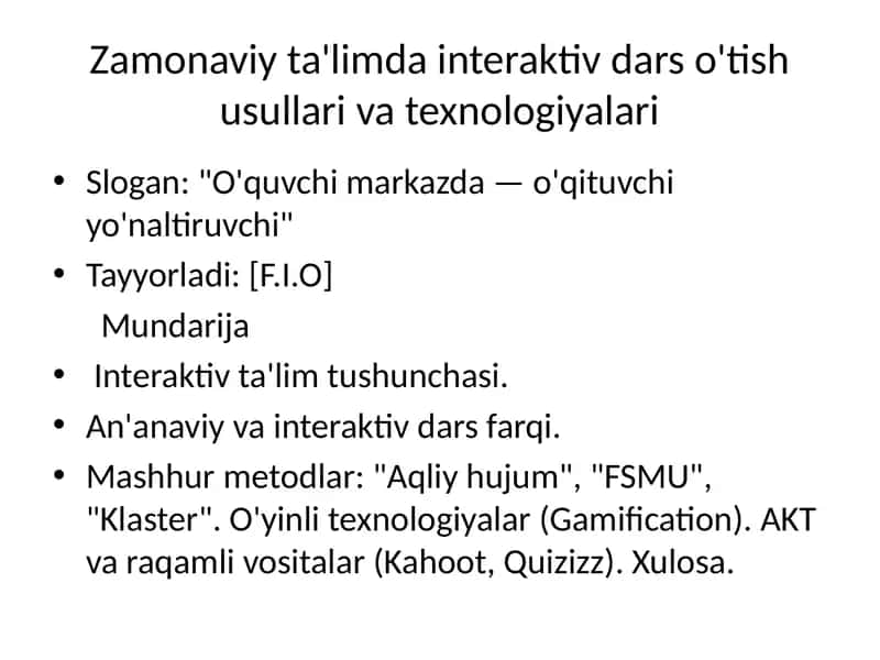 Zamonaviy ta'limda interaktiv dars o'tish usullari va texnologiyalari 1