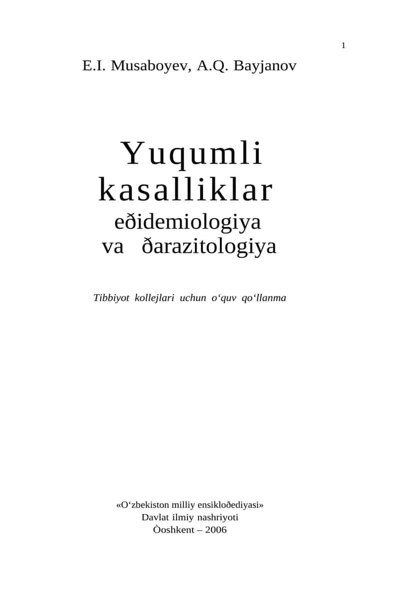 Yuqumli kasalliklar eðidemiologiya va ðarazitologiya 1