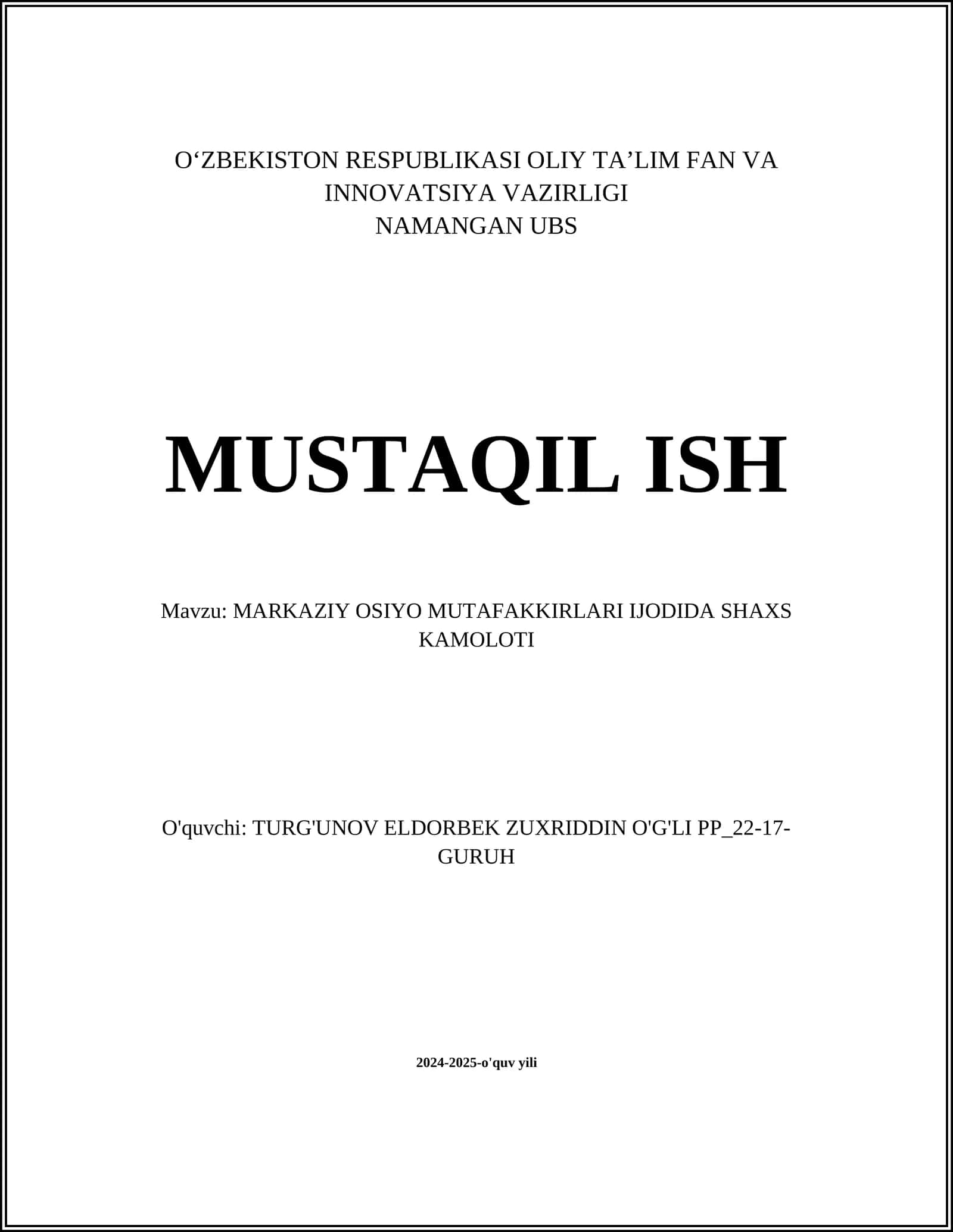 MARKAZIY OSIYO MUTAFAKKIRLARI IJODIDA SHAXS KAMOLOTI 1