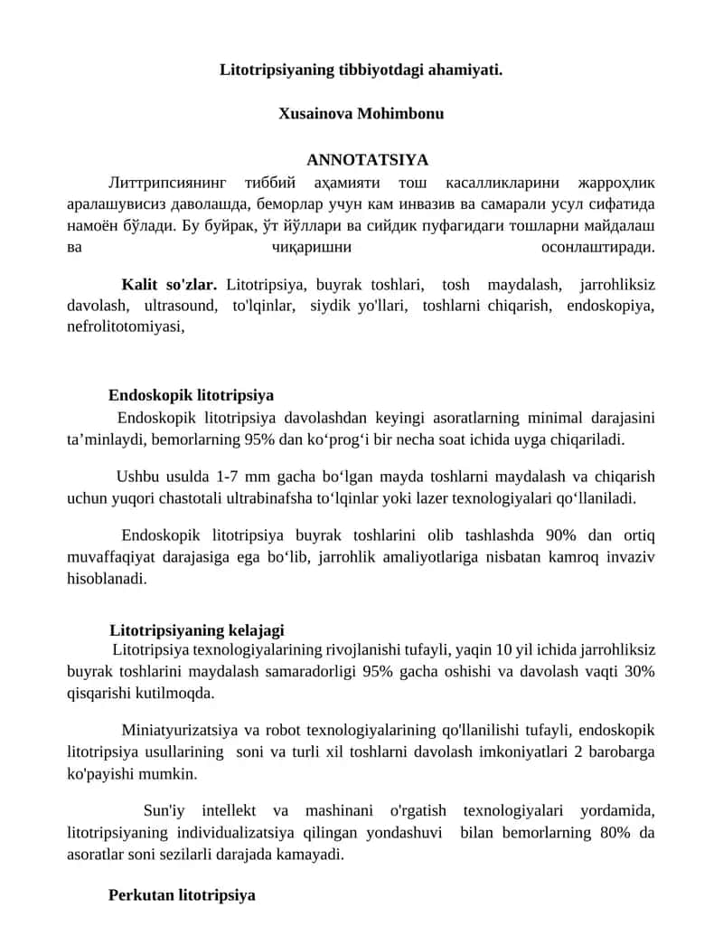 Litotripsiyaning tibbiyotdagi ahamiyati 1