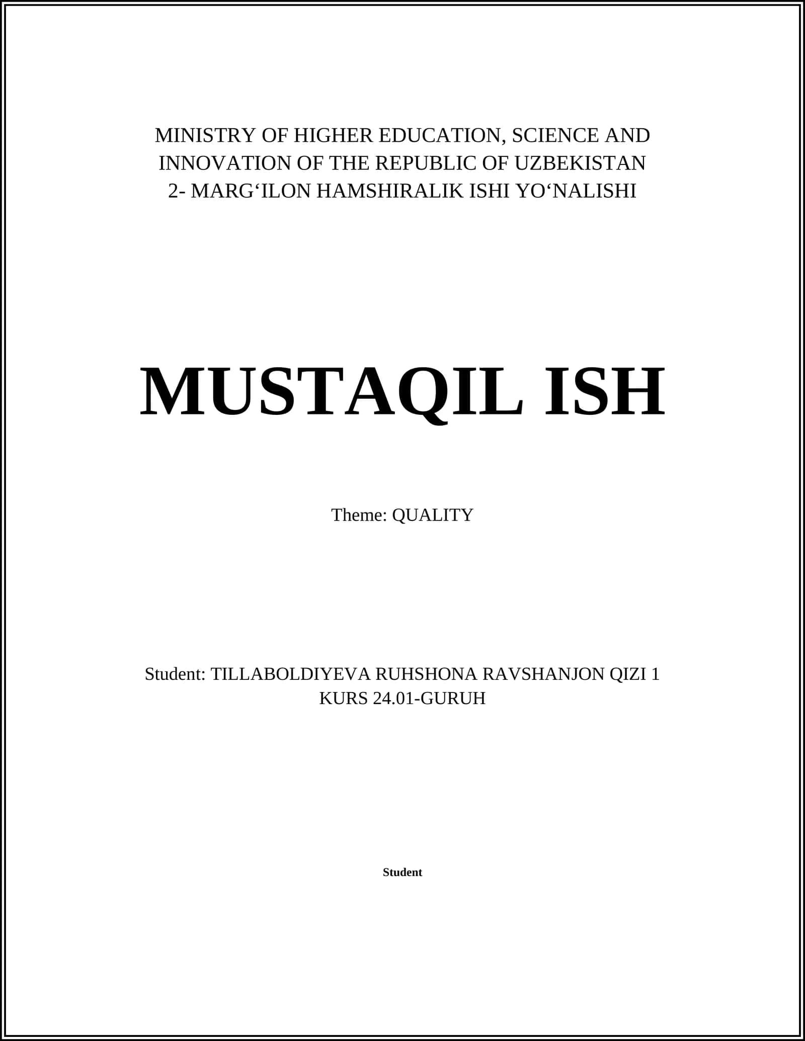 2- MARGʻILON HAMSHIRALIK ISHI YOʻNALISHI 1