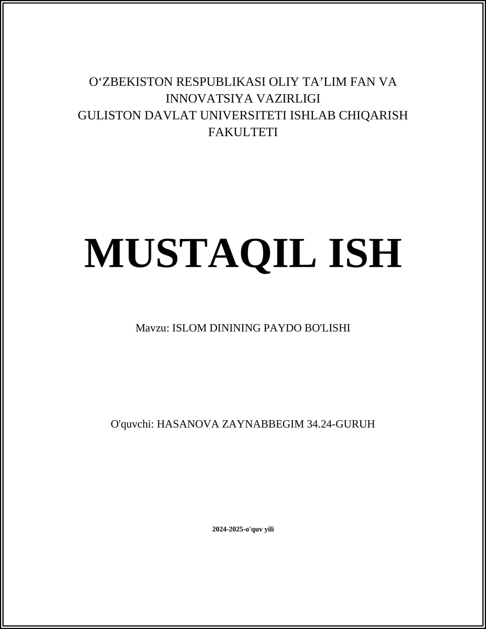 ISLOM DININING PAYDO BO'LISHI 1