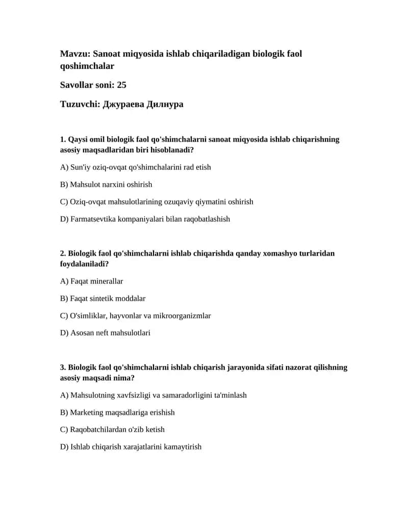 Sanoat miqyosida ishlab chiqariladigan biologik faol qoshimchalar 1