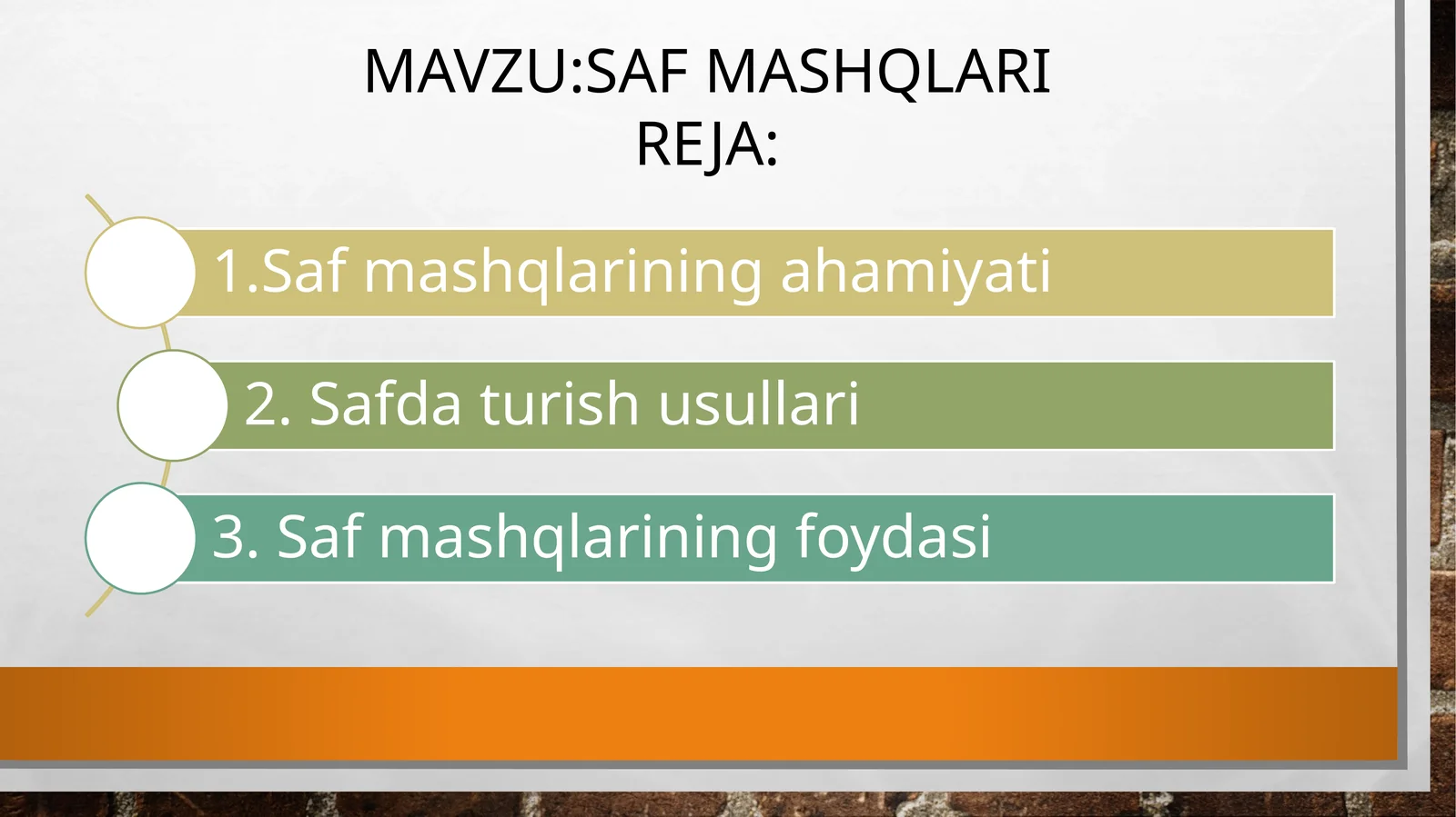 SAF MASHQLARI 1