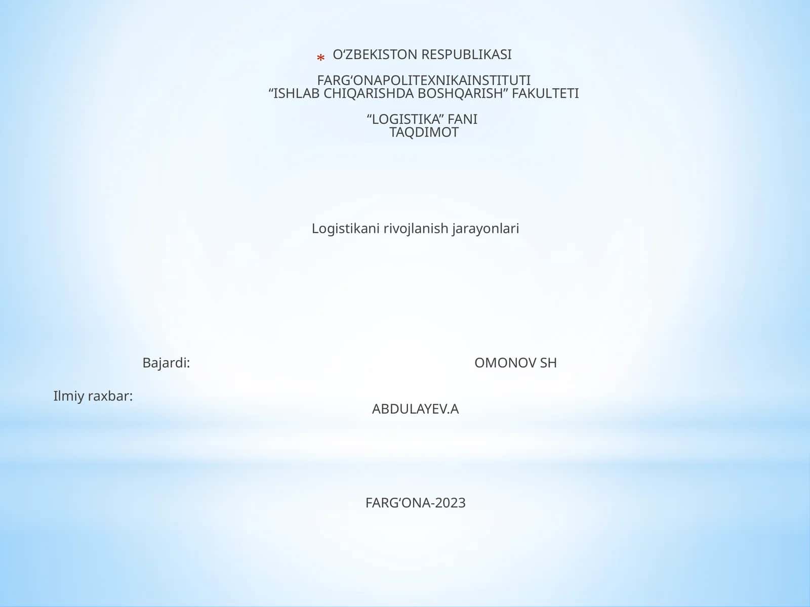 LOGISTIKA RIVOJLANISH TARIXI 1
