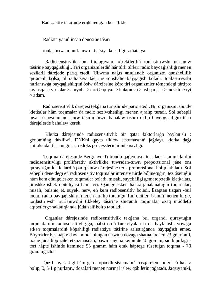 Radioaktiv tásirinde emlenedigan kesellikler 1