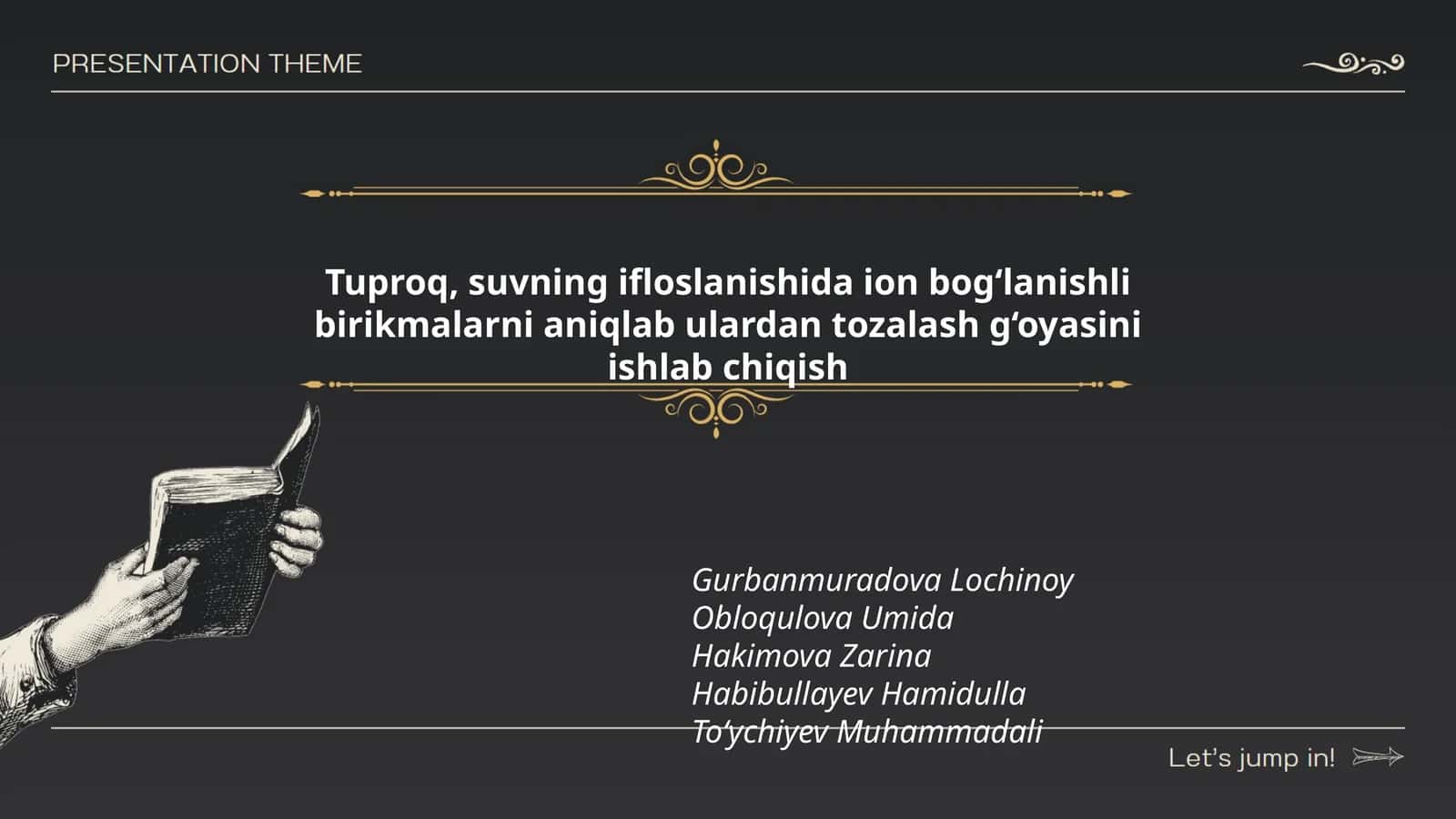 Tuproq, suvning ifloslanishida ion bog‘lanishli birikmalarni aniqlab ulardan tozalash g‘oyasini ishlab chiqish 1