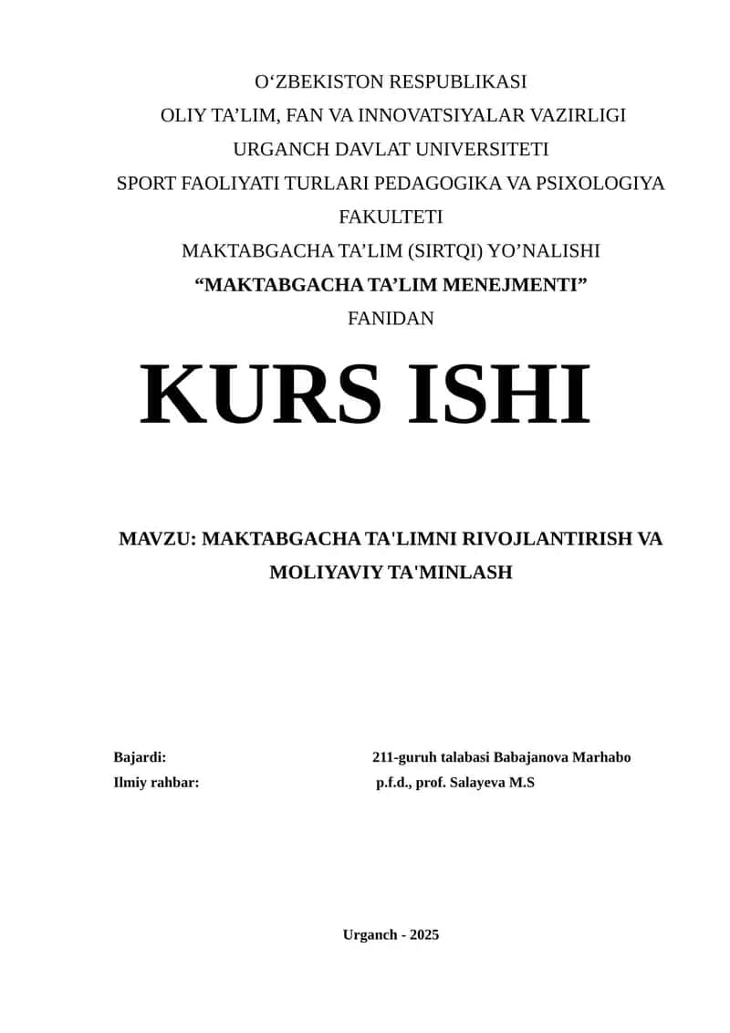 MAKTABGACHA TA'LIM MENEJMENTI 1