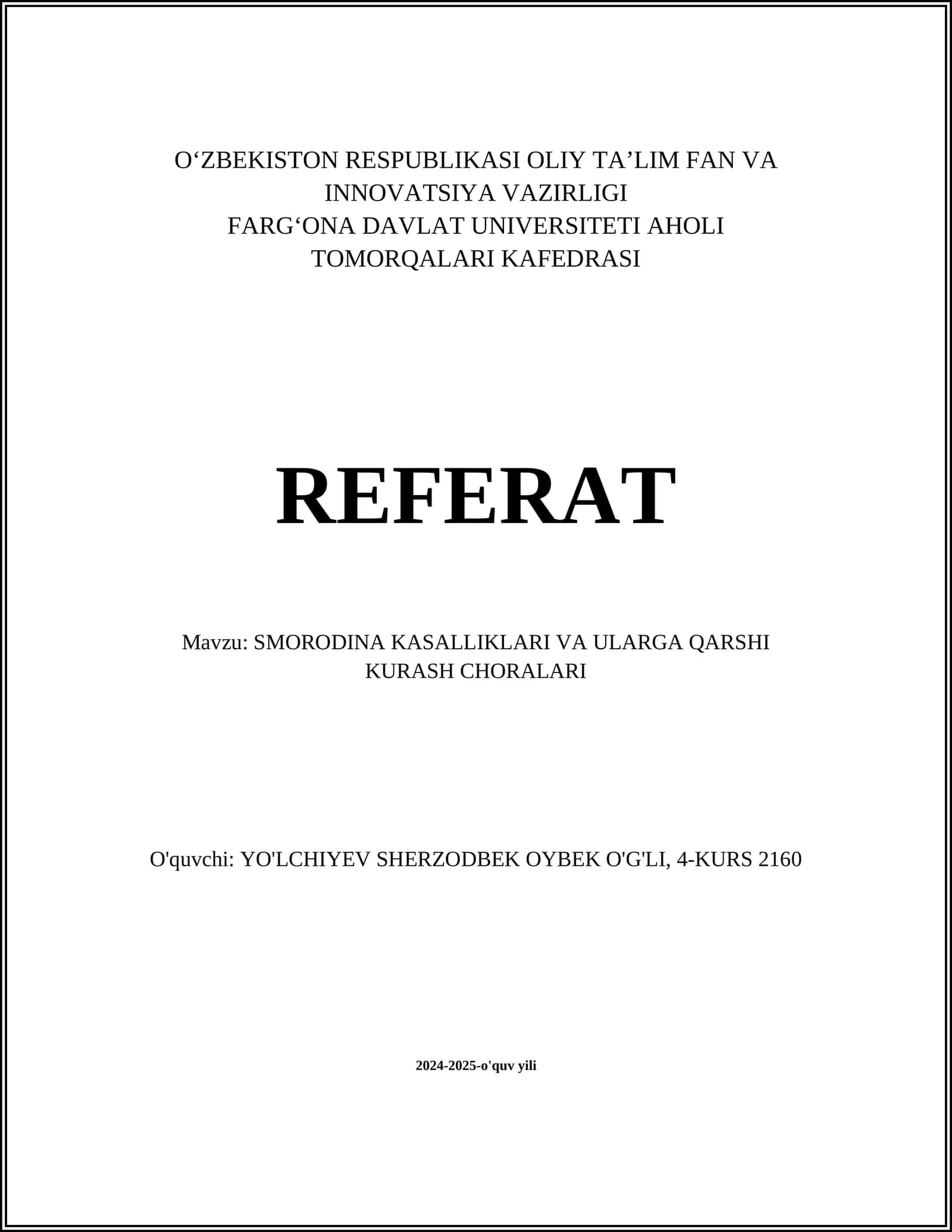 SMORODINA KASALLIKLARI VA ULARGA QARSHI KURASH CHORALARI 1
