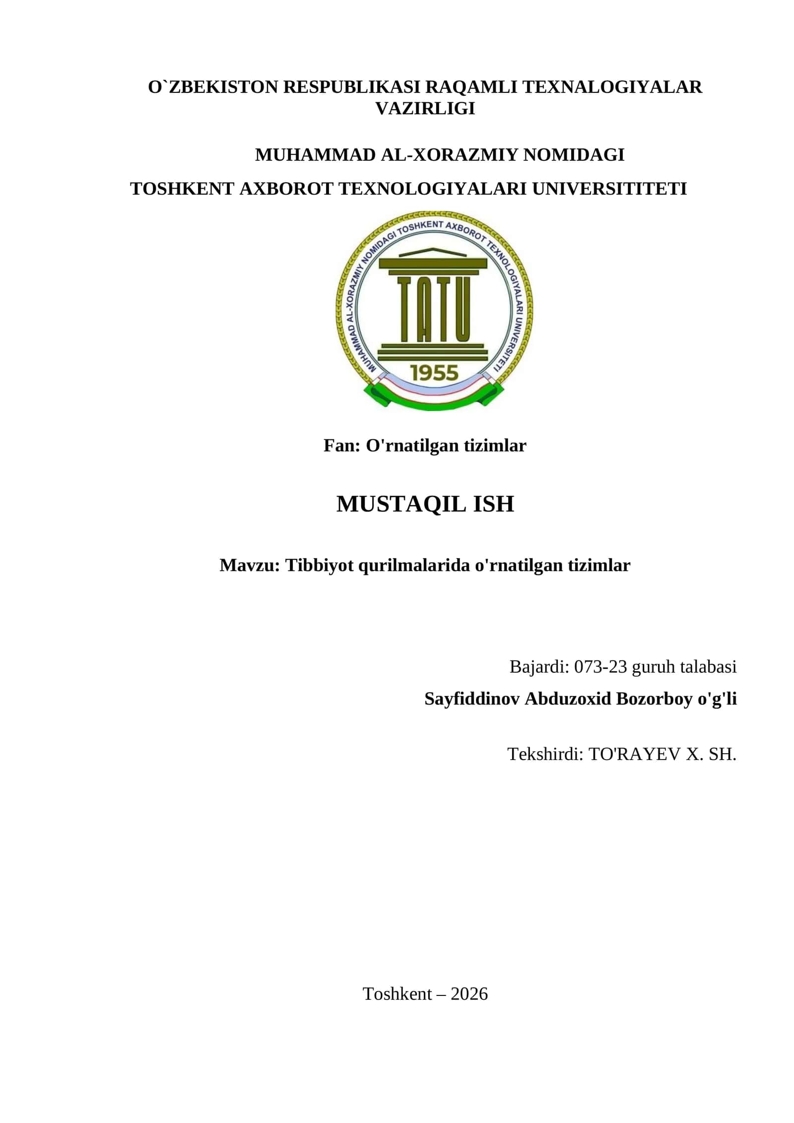 Tibbiyot qurilmalarida o'rnatilgan tizimlar 1