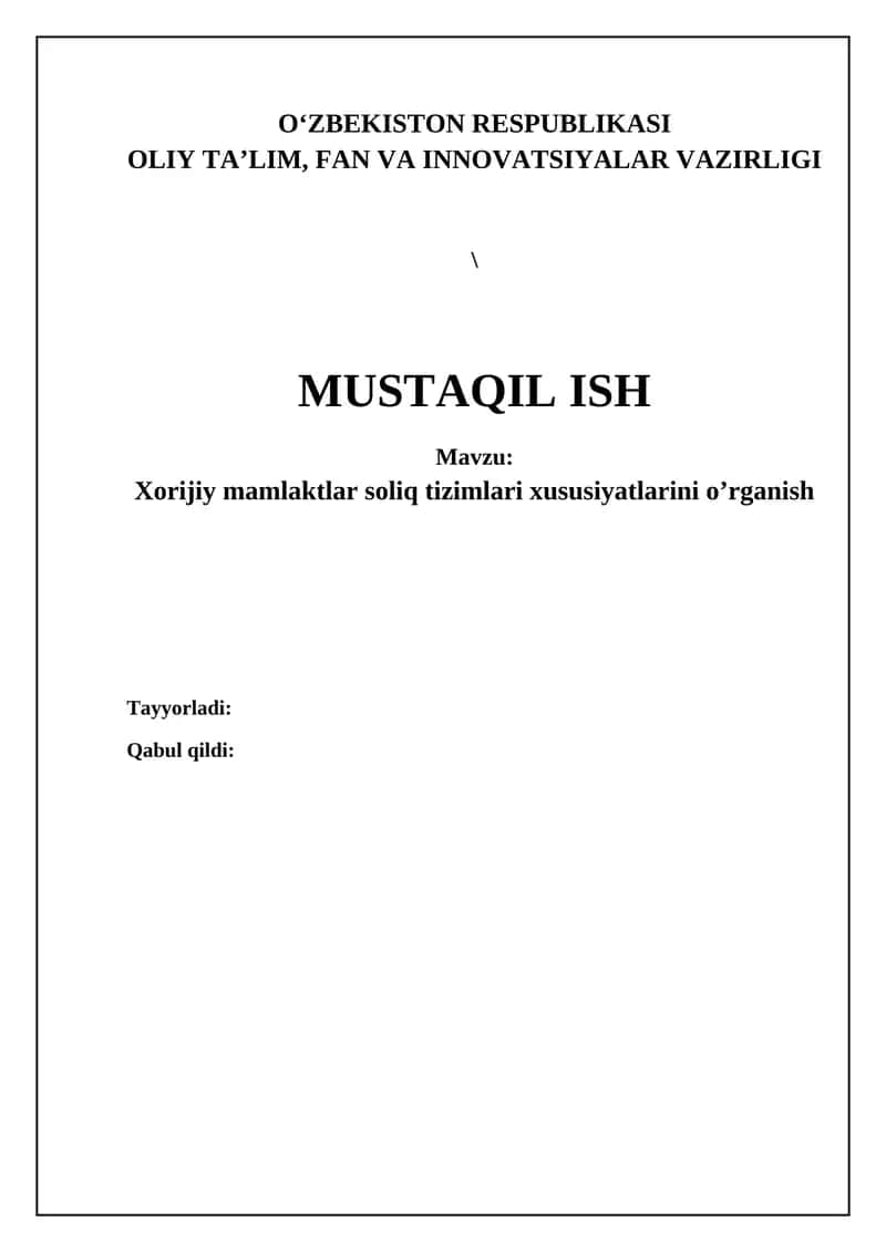Chet davlatlarning soliq tizimlarini o'rganish 1