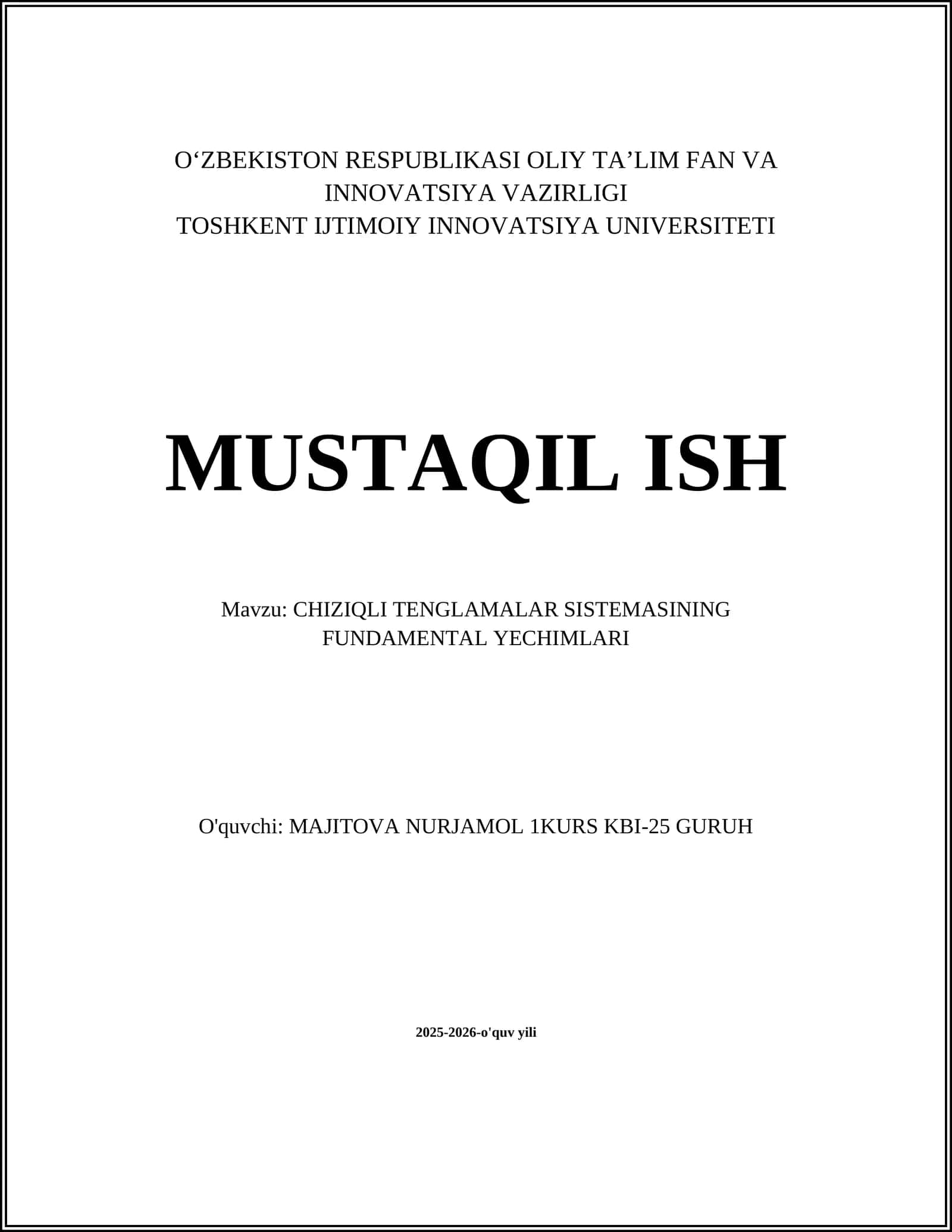 CHIZIQLI TENGLAMALAR SISTEMASINING FUNDAMENTAL YECHIMLARI 1