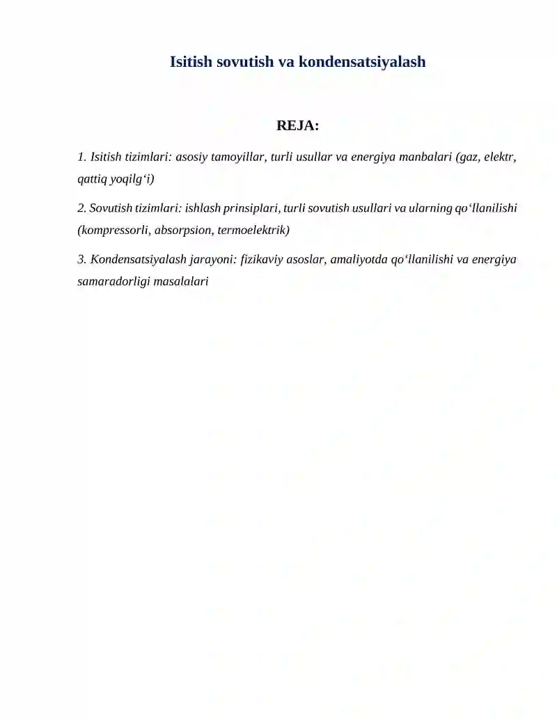 Isitish sovutish va kondensatsiyalash