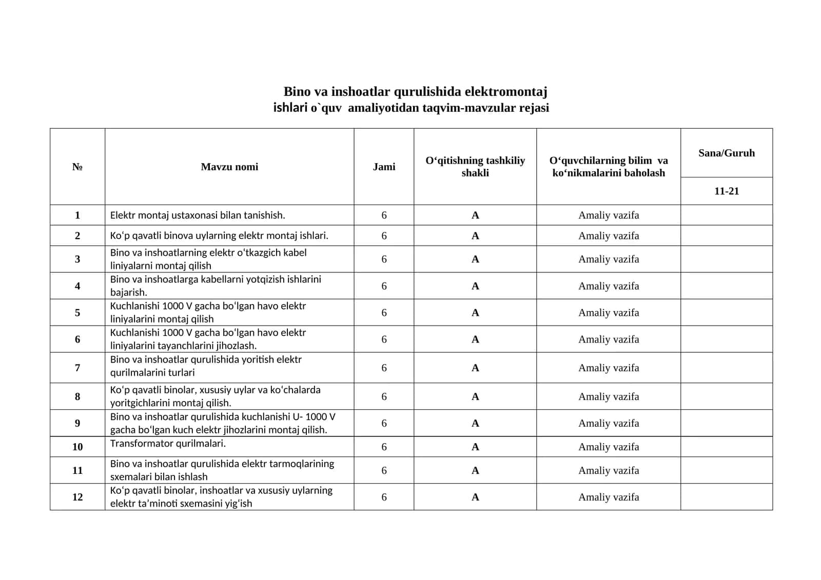 Elektr montaj ustaxonasi bilan tanishish 1
