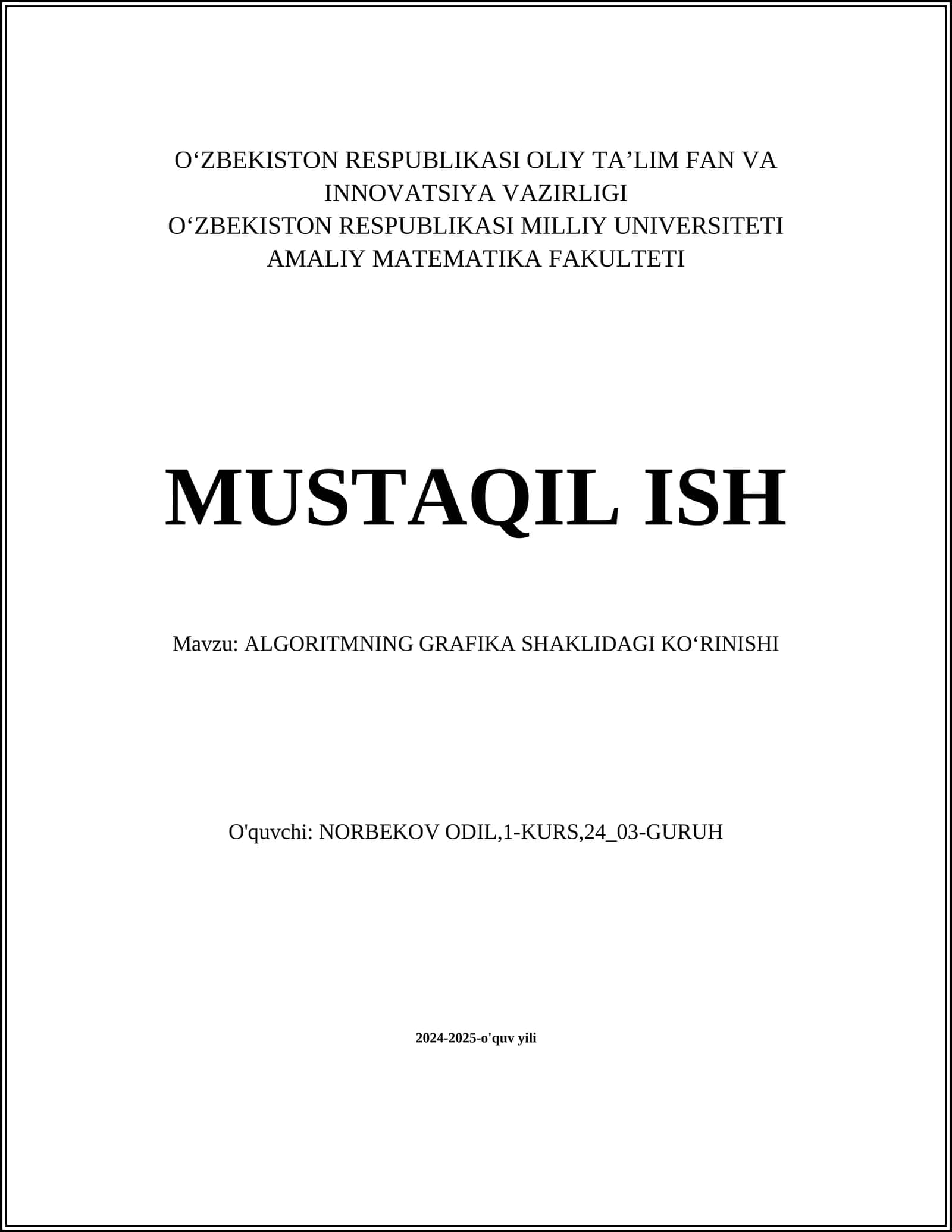 ALGORITMNING GRAFIKA SHAKLIDAGI KOʻRINISHI 1