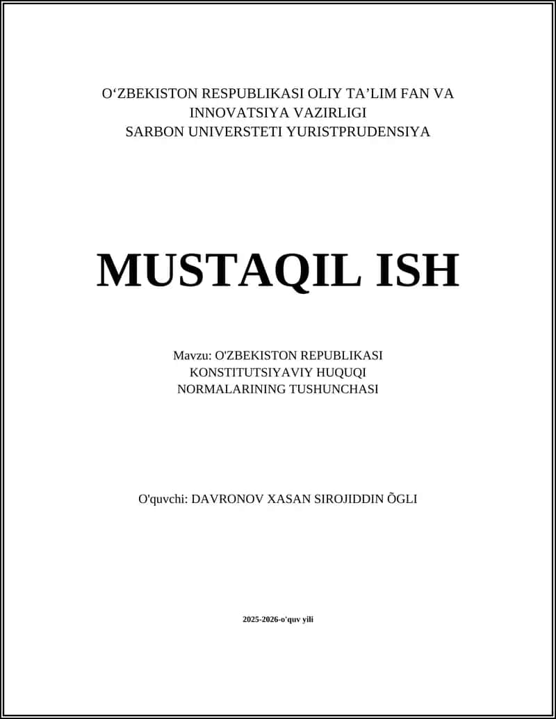 O'ZBEKISTON REPUBLIKASI KONSTITUTSIYAVIY HUQUQI NORMALARINING TUSHUNCHASI 1