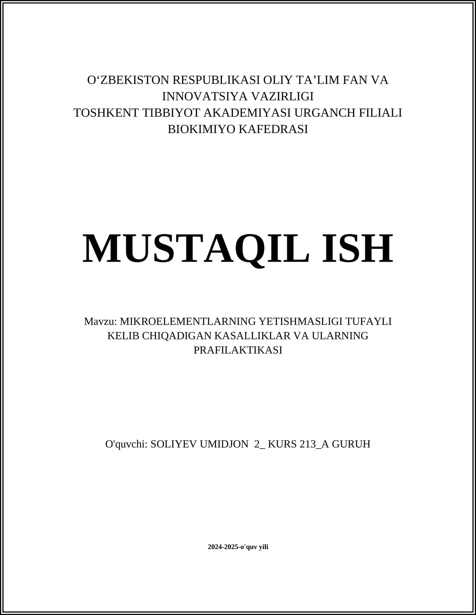MIKROELEMENTLARNING YETISHMASLIGI TUFAYLI KELIB CHIQADIGAN KASALLIKLAR VA ULARNING PRAFILAKTIKASI 1