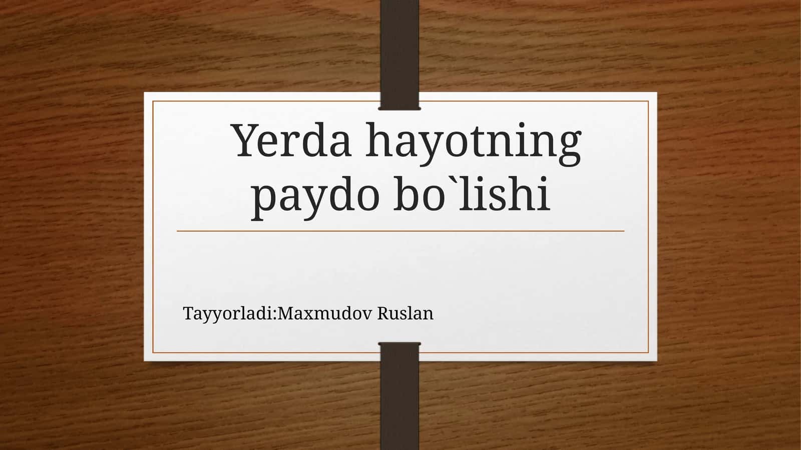 Yerdagi hayotning paydo bo'lishi 1