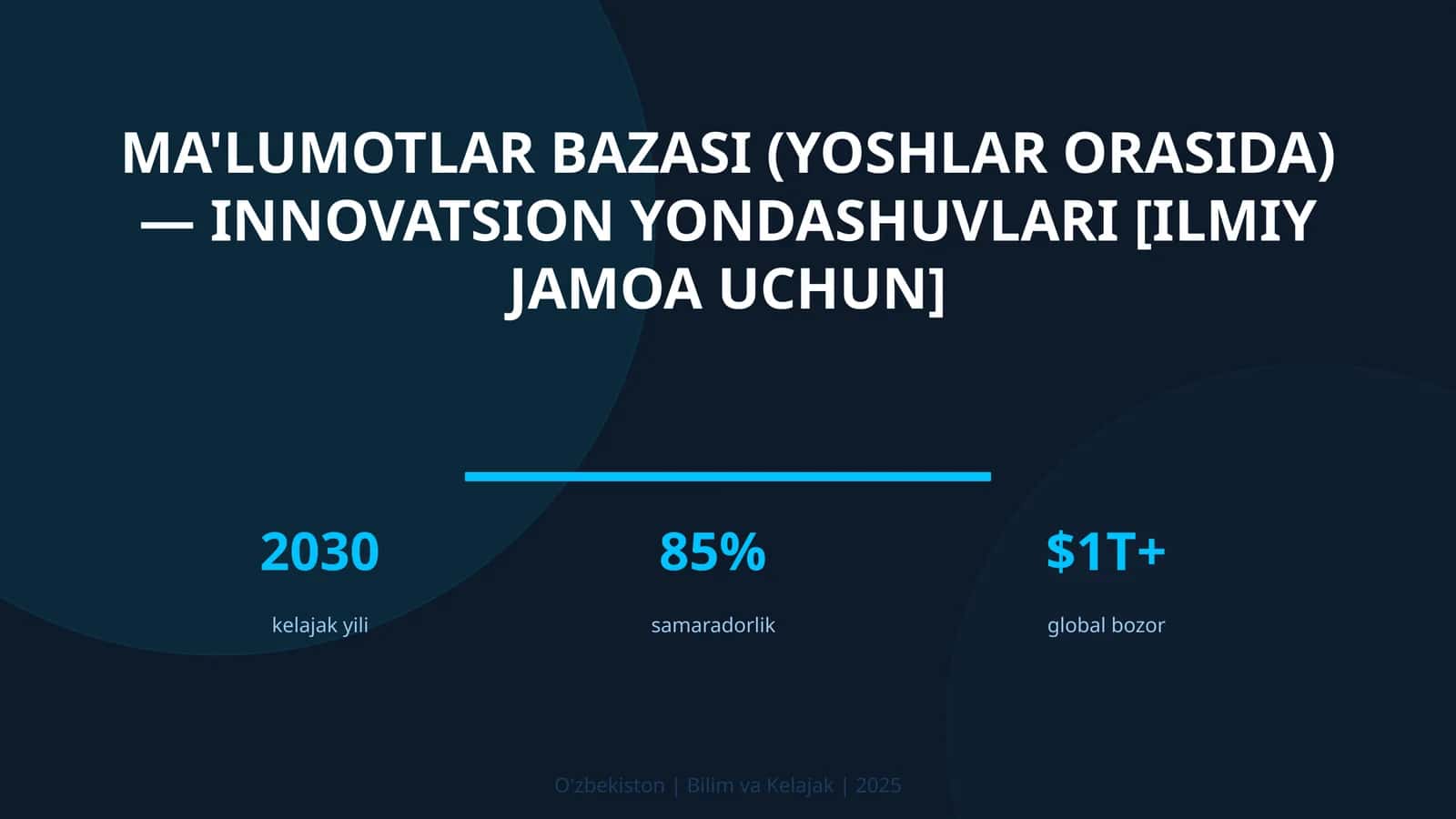 Ma'lumotlar bazasi (yoshlar orasida) — innovatsion yondashuvlari [ilmiy jamoa uchun] 1