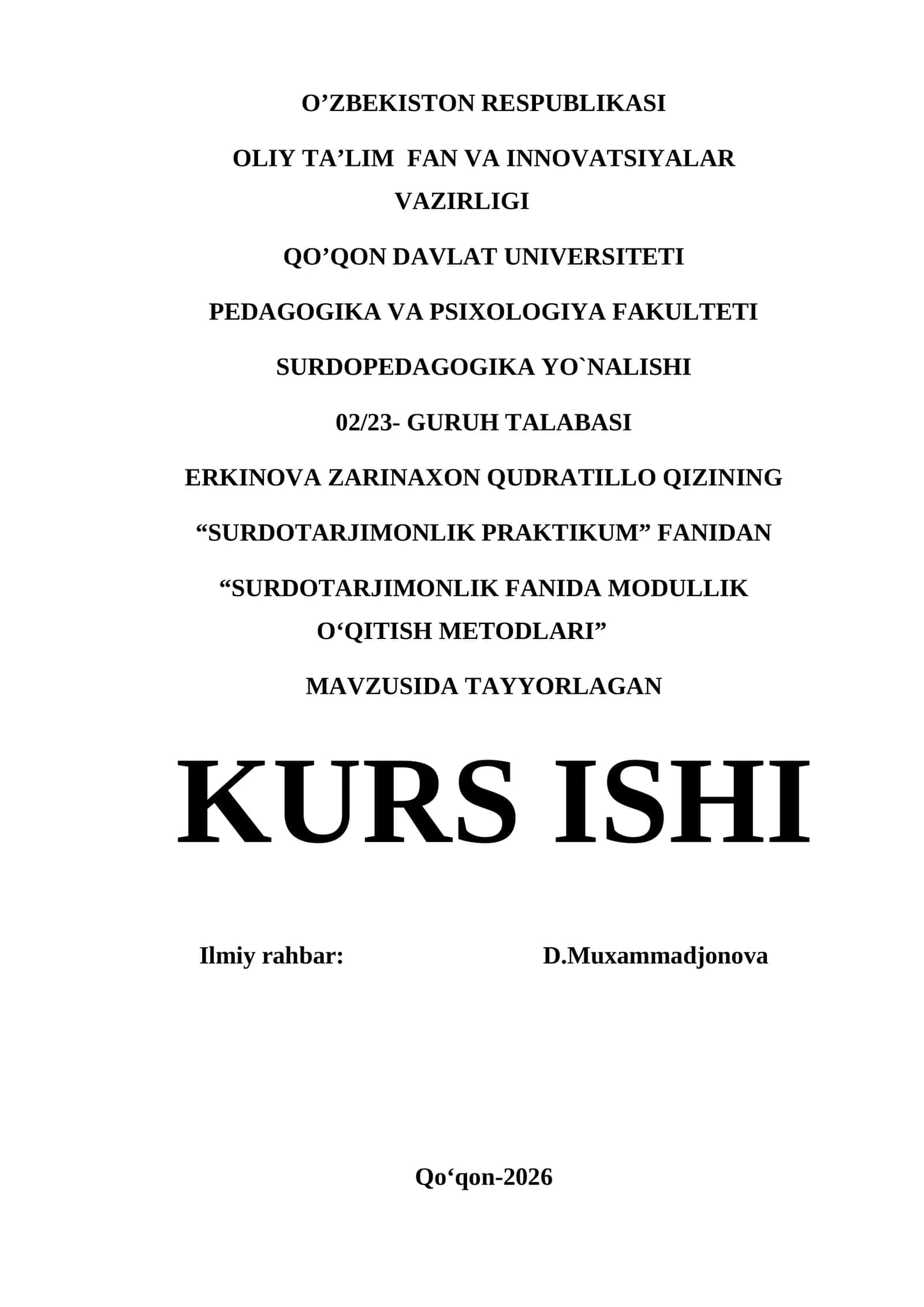 SURDOTARJIMONLIK FANIDA MODULLIK O‘QITISH METODLARI 1