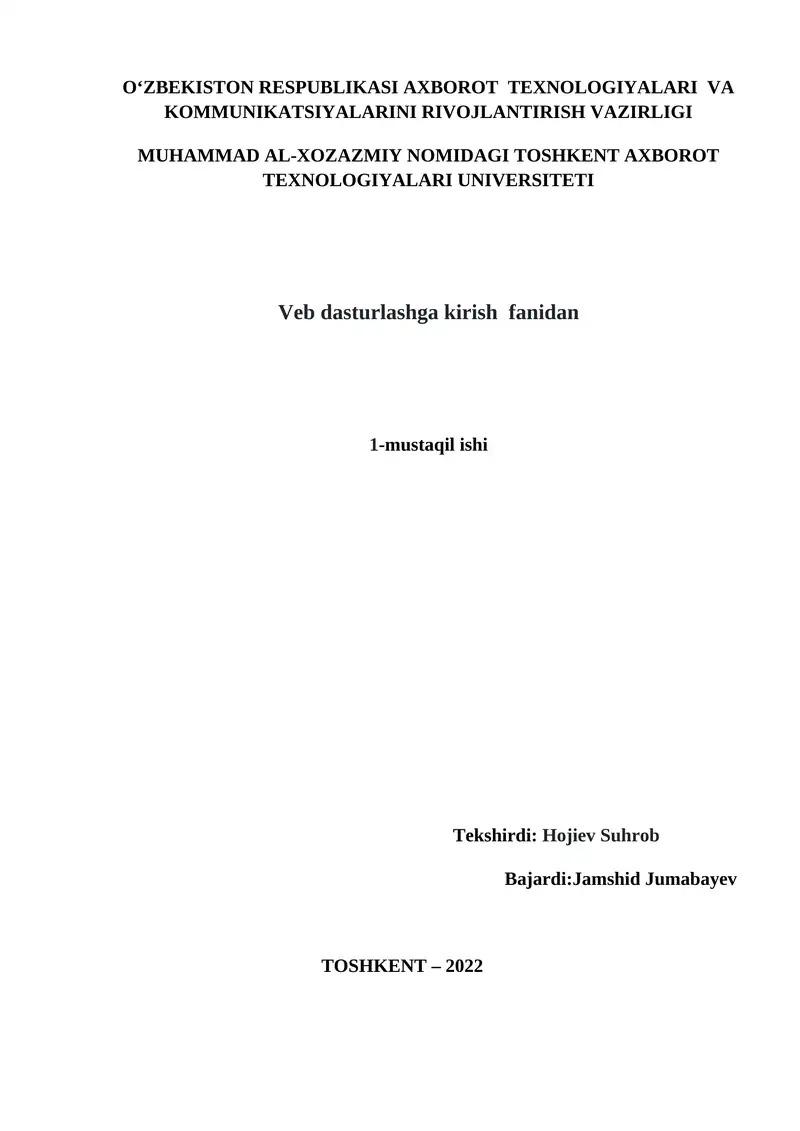 Javascript tilida obyektlar yordamida sahifa yaratish 1