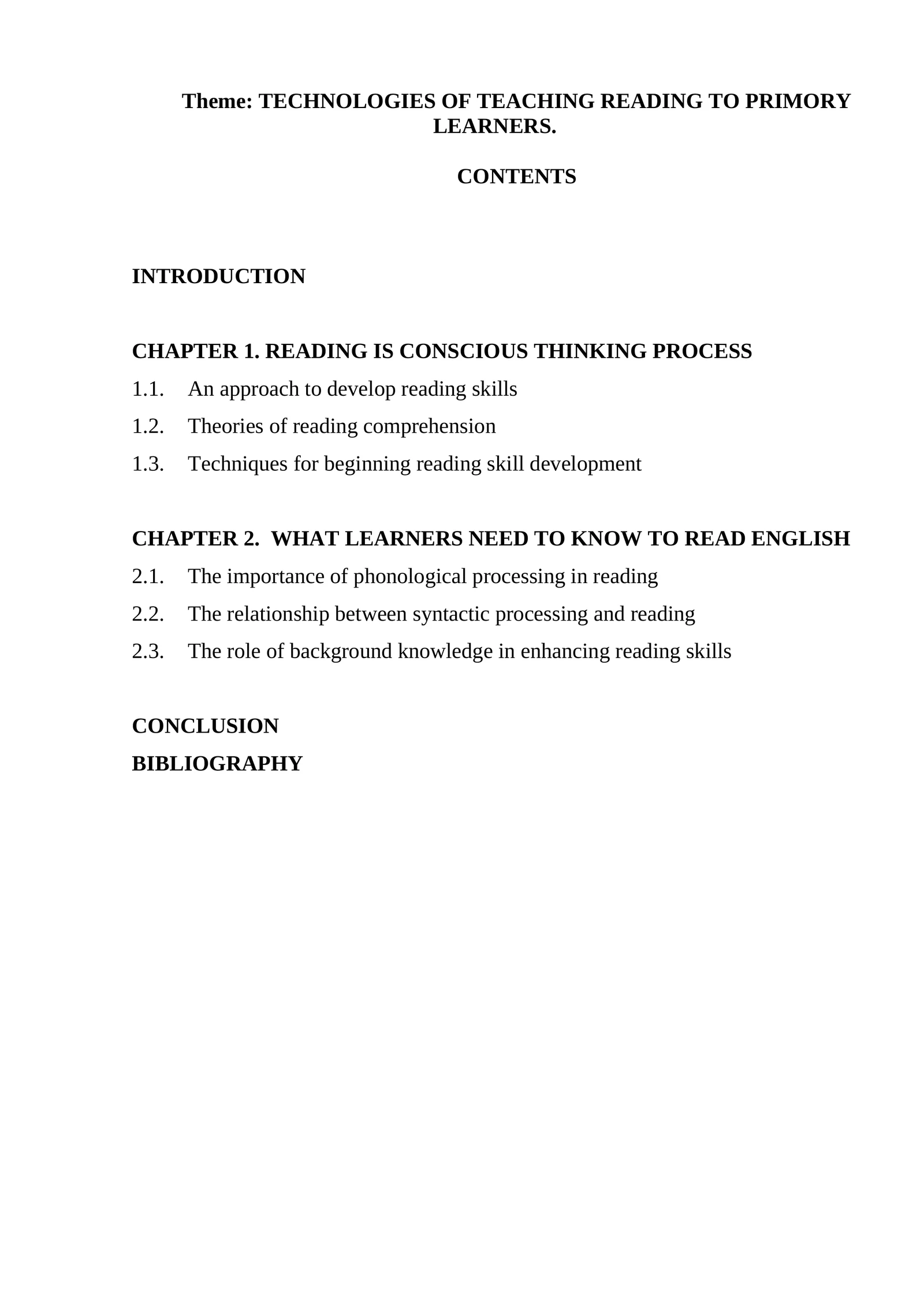 TECHNOLOGIES OF TEACHING READING TO PRIMORY LEARNERS 1