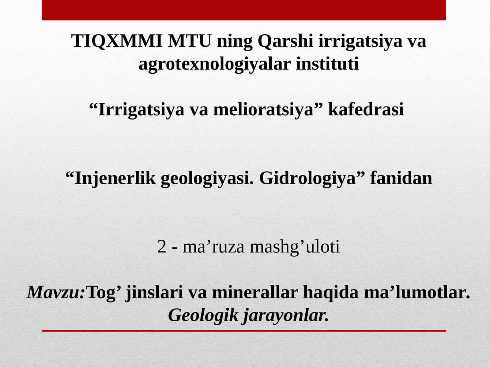 Tog’ jinslari va mineral haqida ma’lumotlar 1