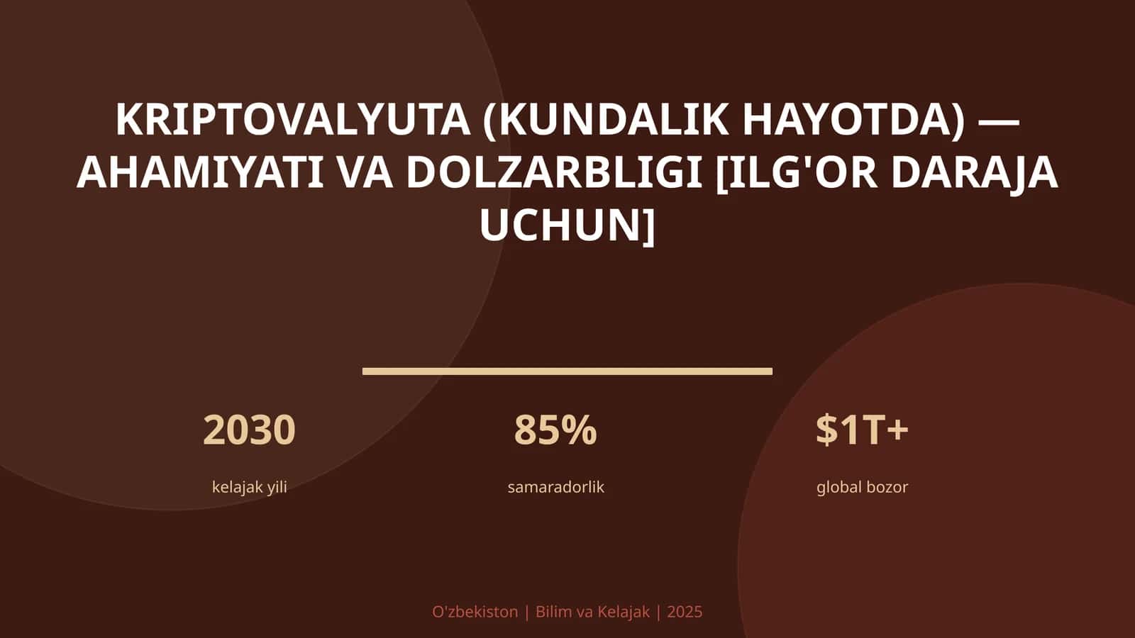 KRIPTOVALYUTA (KUNDALIK HAYOTDA) — AHAMIYATI VA DOLZARBLIGI [ILG'OR DARAJA UCHUN] 1
