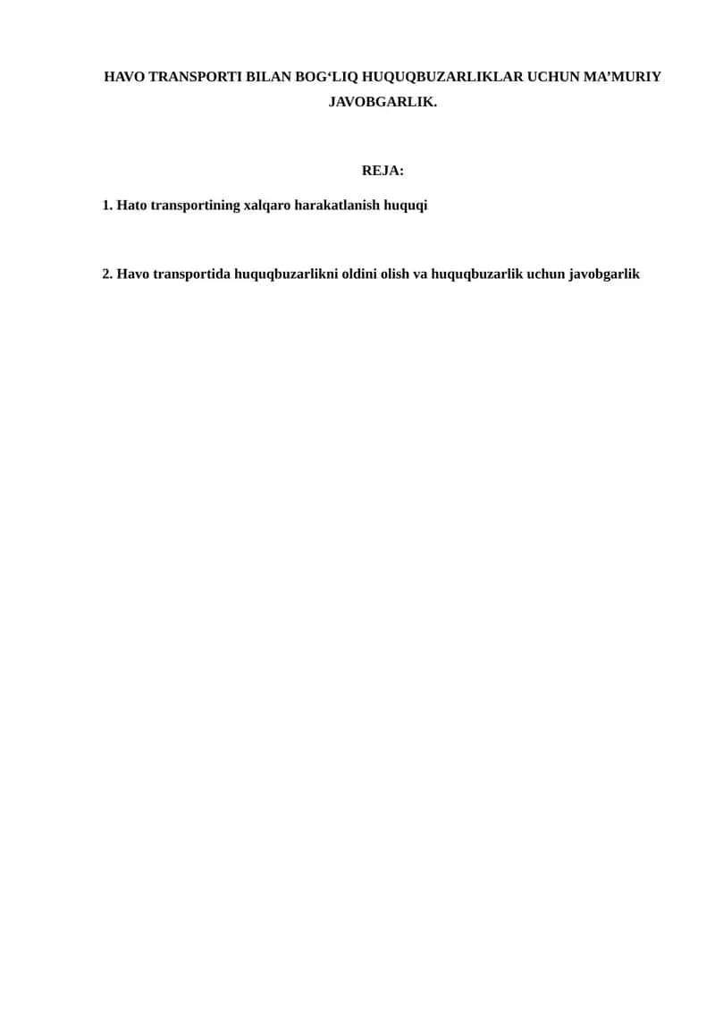 HAVO TRANSPORTI BILAN BOG‘LIQ HUQUQBUZARLIKLAR UCHUN MA’MURIY JAVOBGARLIK 1