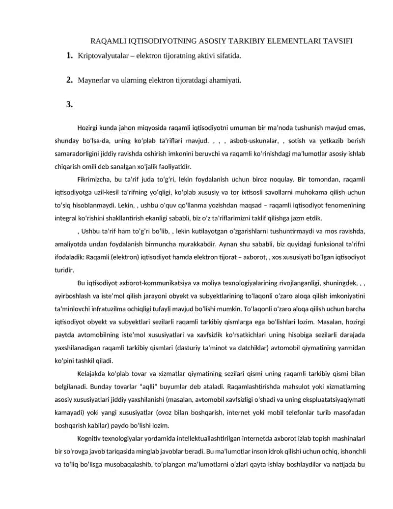 RAQAMLI IQTISODIYOTNING ASOSIY TARKIBIY ELEMENTLARI TAVSIFI 1