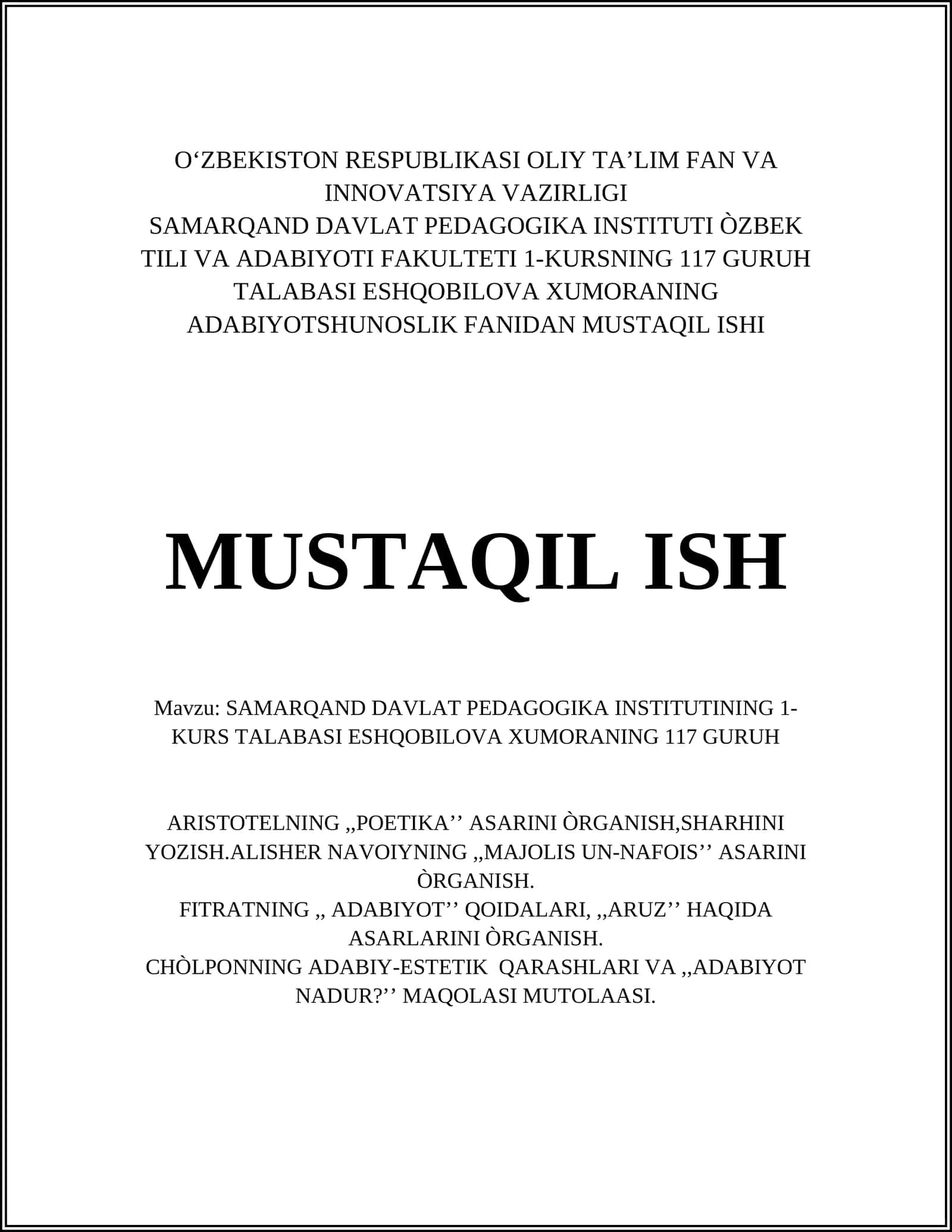 "Poetika" va "Majolis un-nafois" asarlari 1