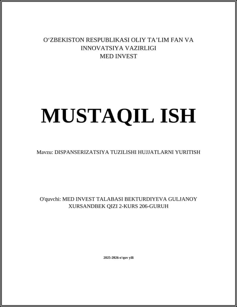 DISPANSERIZATSIYA TUZILISHI HUJJATLARNI YURITISH 1