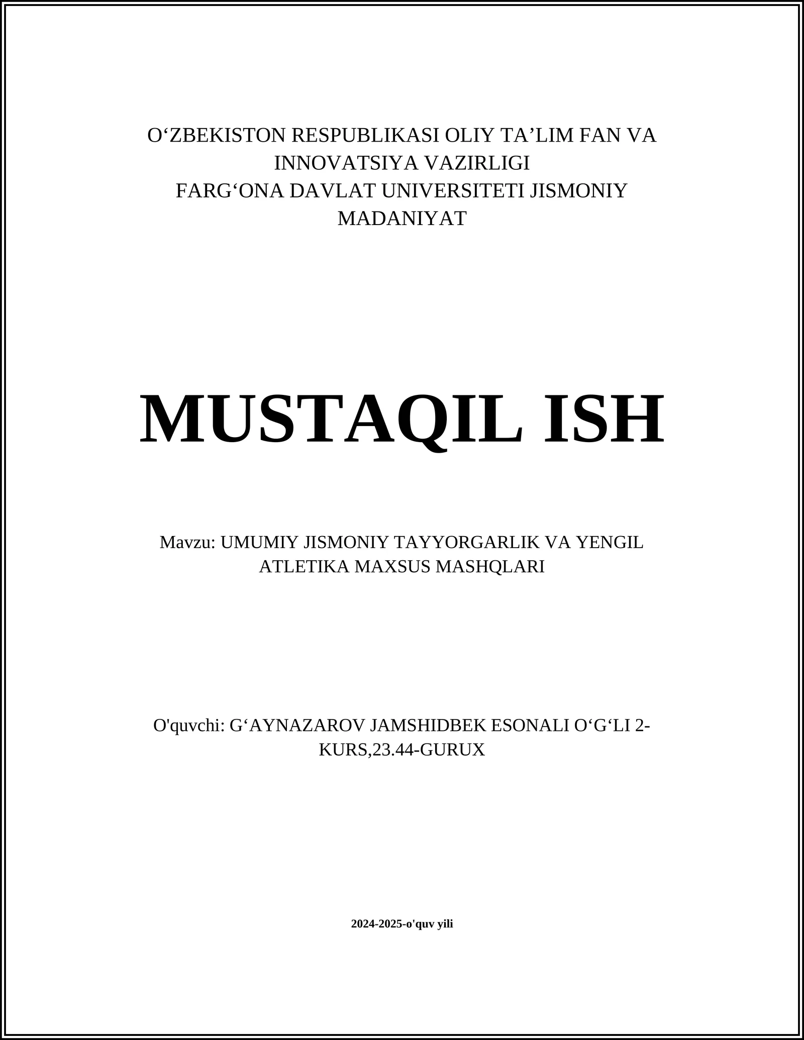 UMUMIY JISMONIY TAYYORGARLIK VA YENGIL ATLETIKA MAXSUS MASHQLARI 1