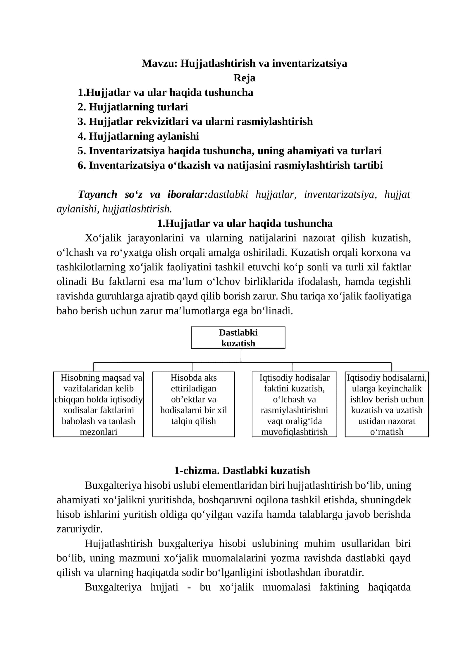 Hujjatlashtirish va inventarizatsiya 1