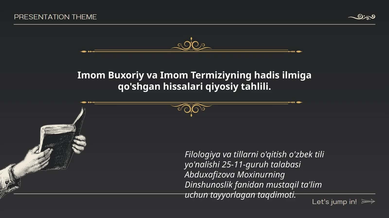 Dinshunoslik fanidan mustaqil ta'lim uchun tayyorlagan taqdimoti 1