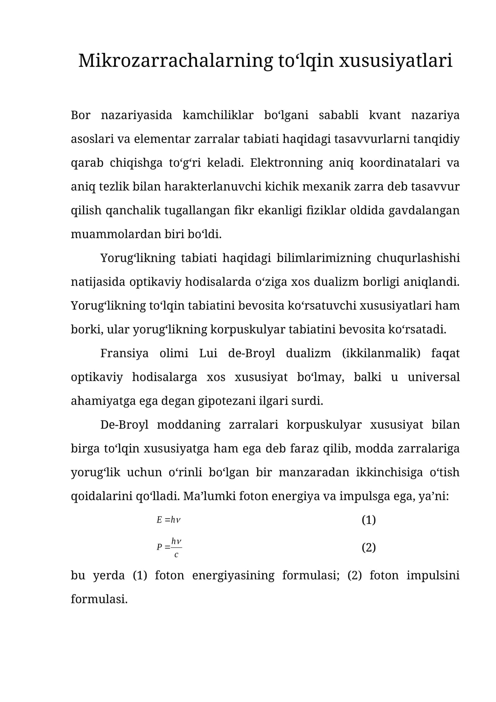 Mikrozarrachalarning to‘lqin xususiyatlari 1