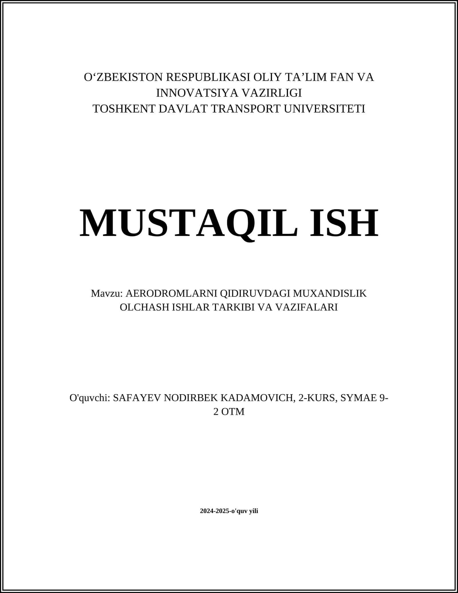 AERODROMLARNI QIDIRUVDAGI MUXANDISLIK OLCHASH ISHLAR TARKIBI VA VAZIFALARI 1