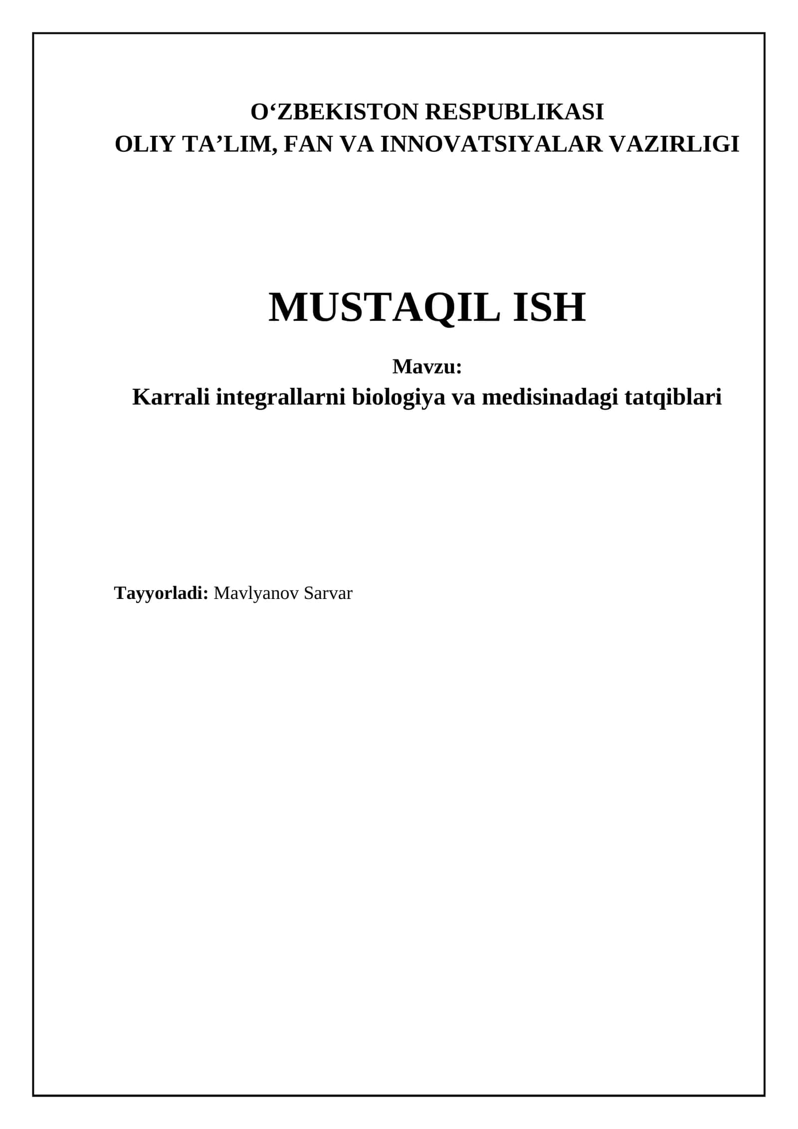 Karrali integrallarni biologiya va medisinadagi tatqiblari 1