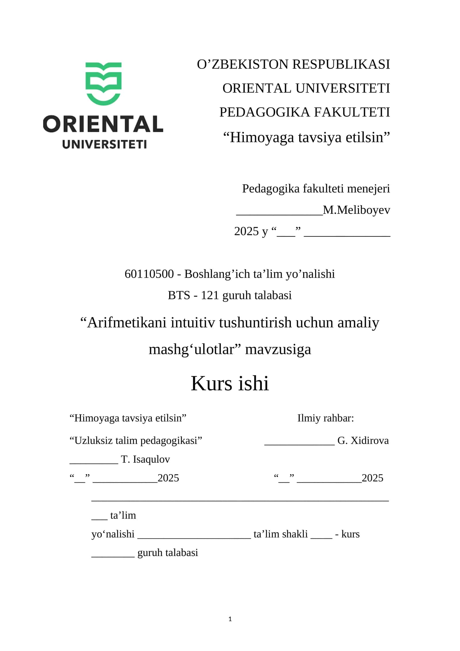 Arifmetikani intuitiv tushuntirish uchun amaliy mashg'ulotlar 1