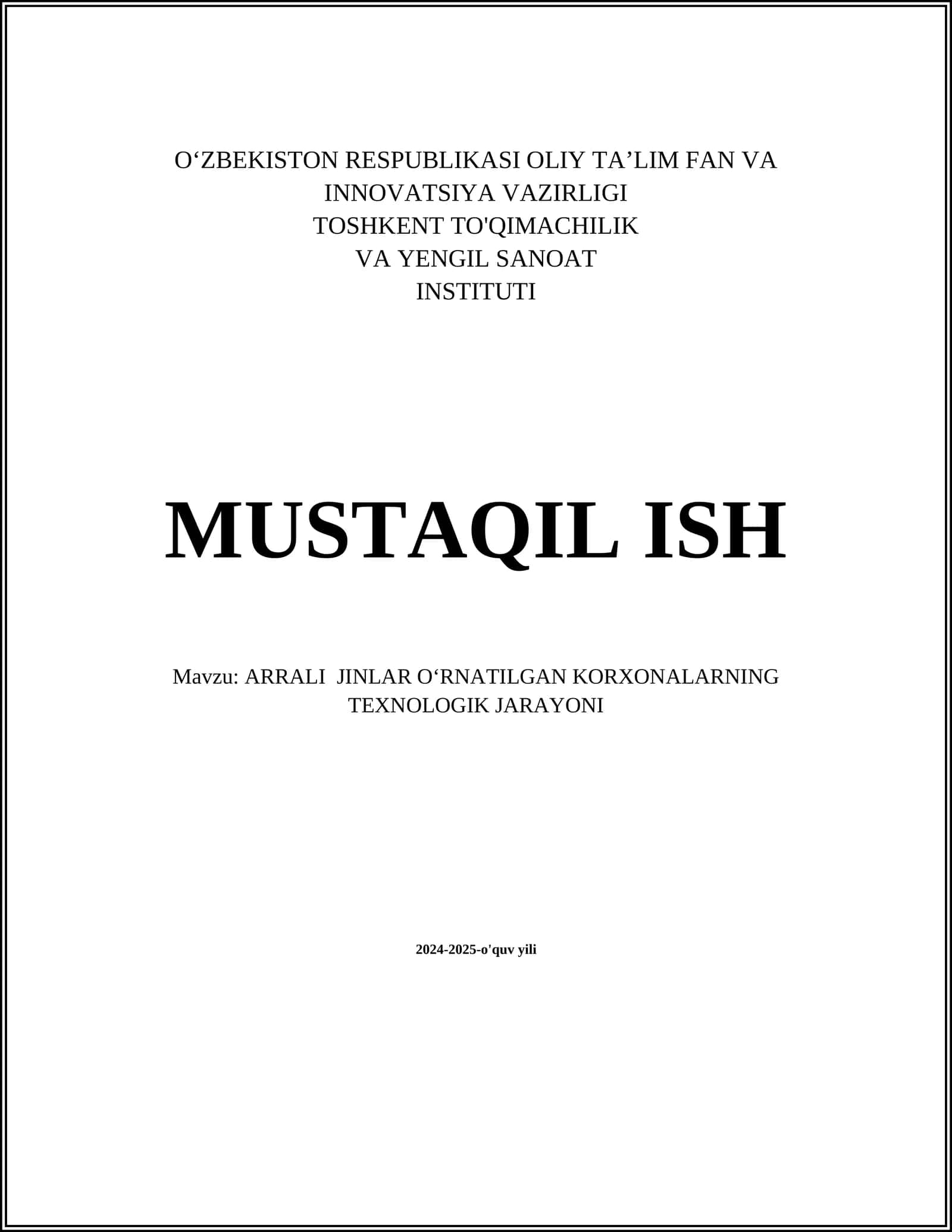 ARRALI JINLAR O‘RNATILGAN KORXONALARNING TEXNOLOGIK JARAYONI 1