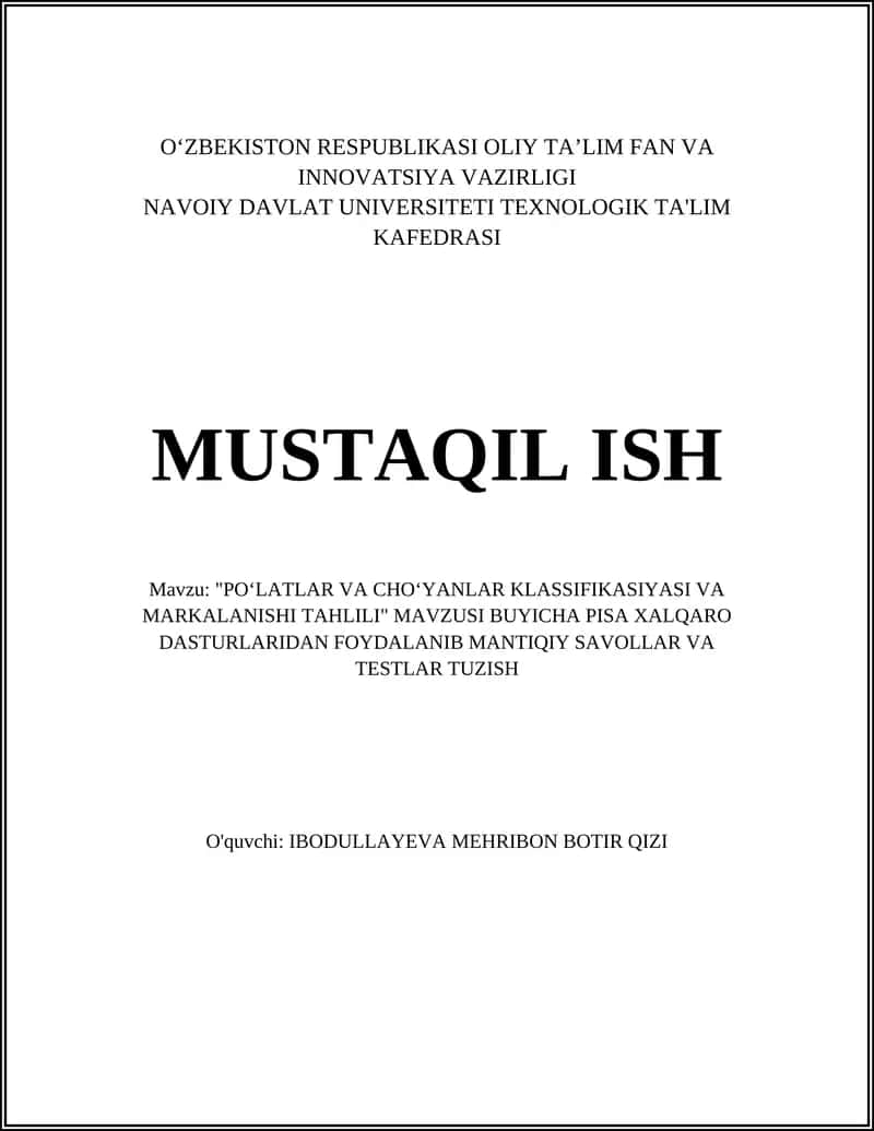 "POʻLATLAR VA CHOʻYANLAR KLASSIFIKASIYASI VA MARKALANISHI TAHLILI" 1