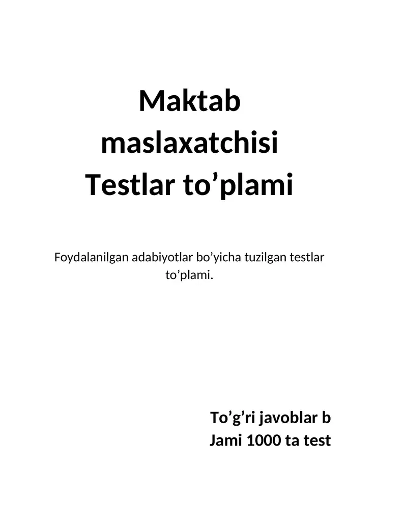 Maktab maslaxatchisi 1000 ta test 1