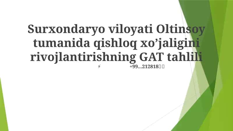 Qishloq xo'jaligini rivojlantirishning GAT tahlili 1