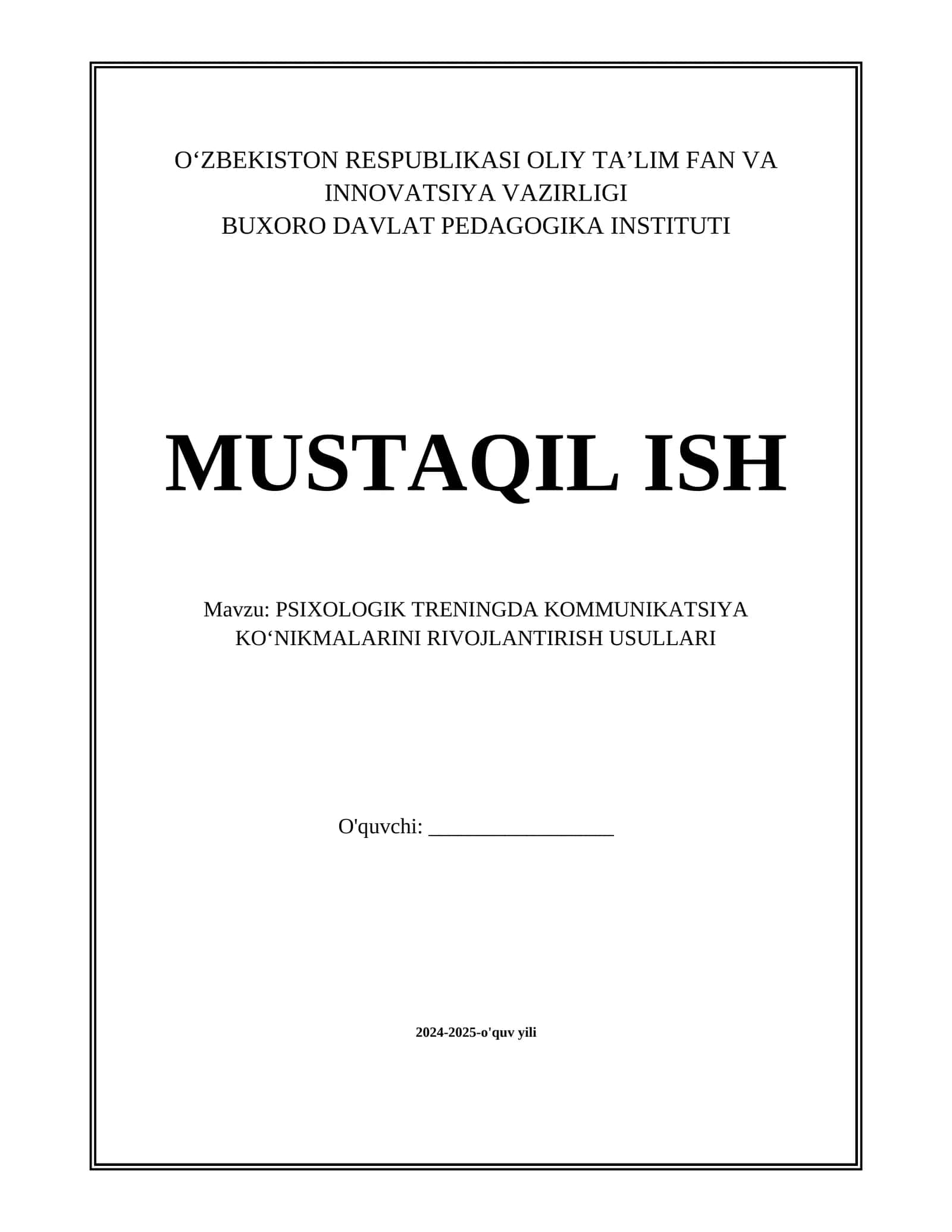 PSIXOLOGIK TRENINGDA KOMMUNIKATSIYA KO‘NIKMALARINI RIVOJLANTIRISH USULLARI 1