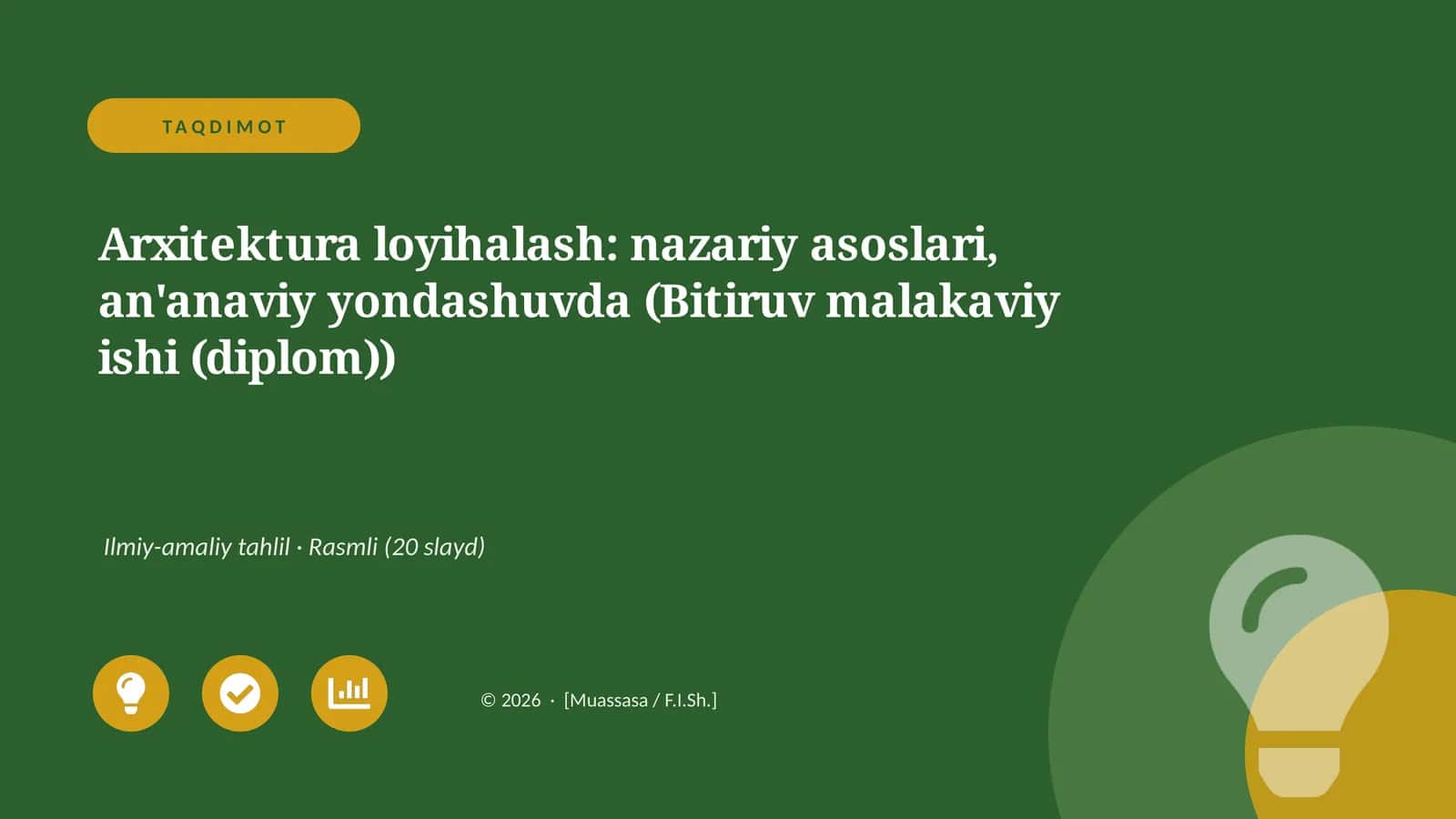 Arxitektura loyihalash: nazariy asoslari, an'anaviy yondashuvda (Bitiruv malakaviy ishi (diplom)) 1