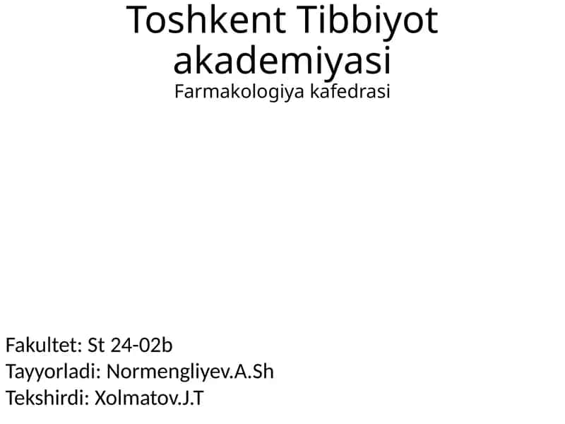 Tropika Middori Vositasining Farmakologiyasi 1