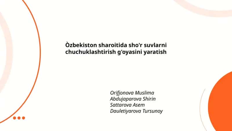 Òzbekiston sharoitida sho'r suvlarni chuchuklashtirish g'oyasini yaratish 1