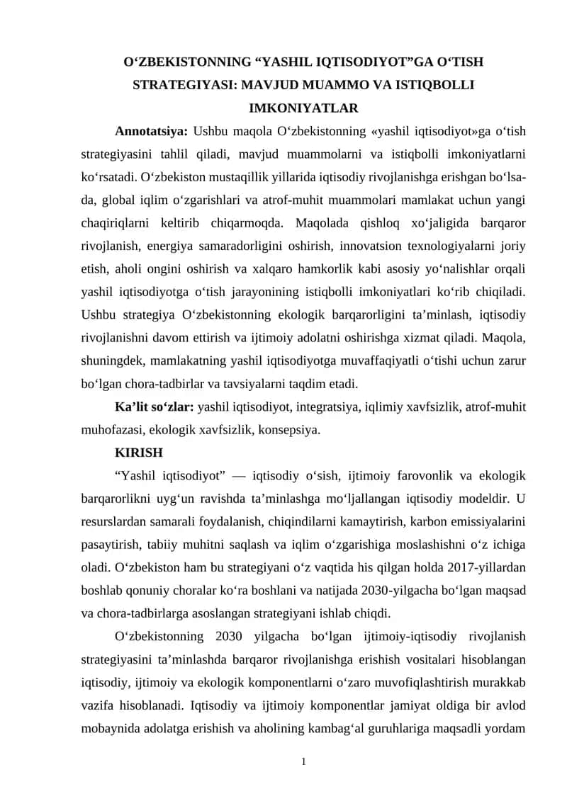 Yashil Iqtisodiyotga O‘tish Strategiyasi 1