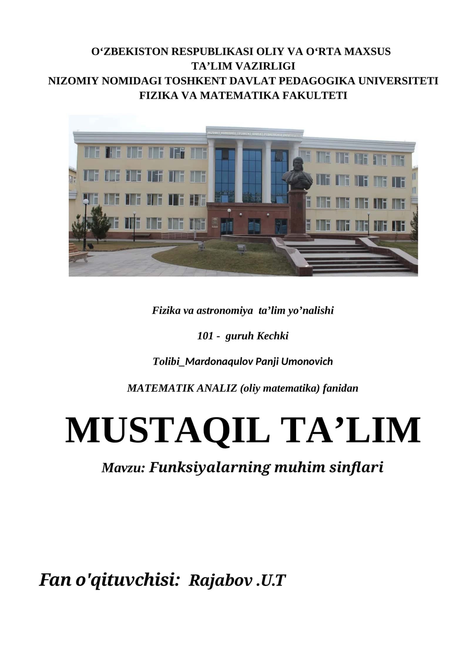 Funksiyalarning muhim sinflari 1