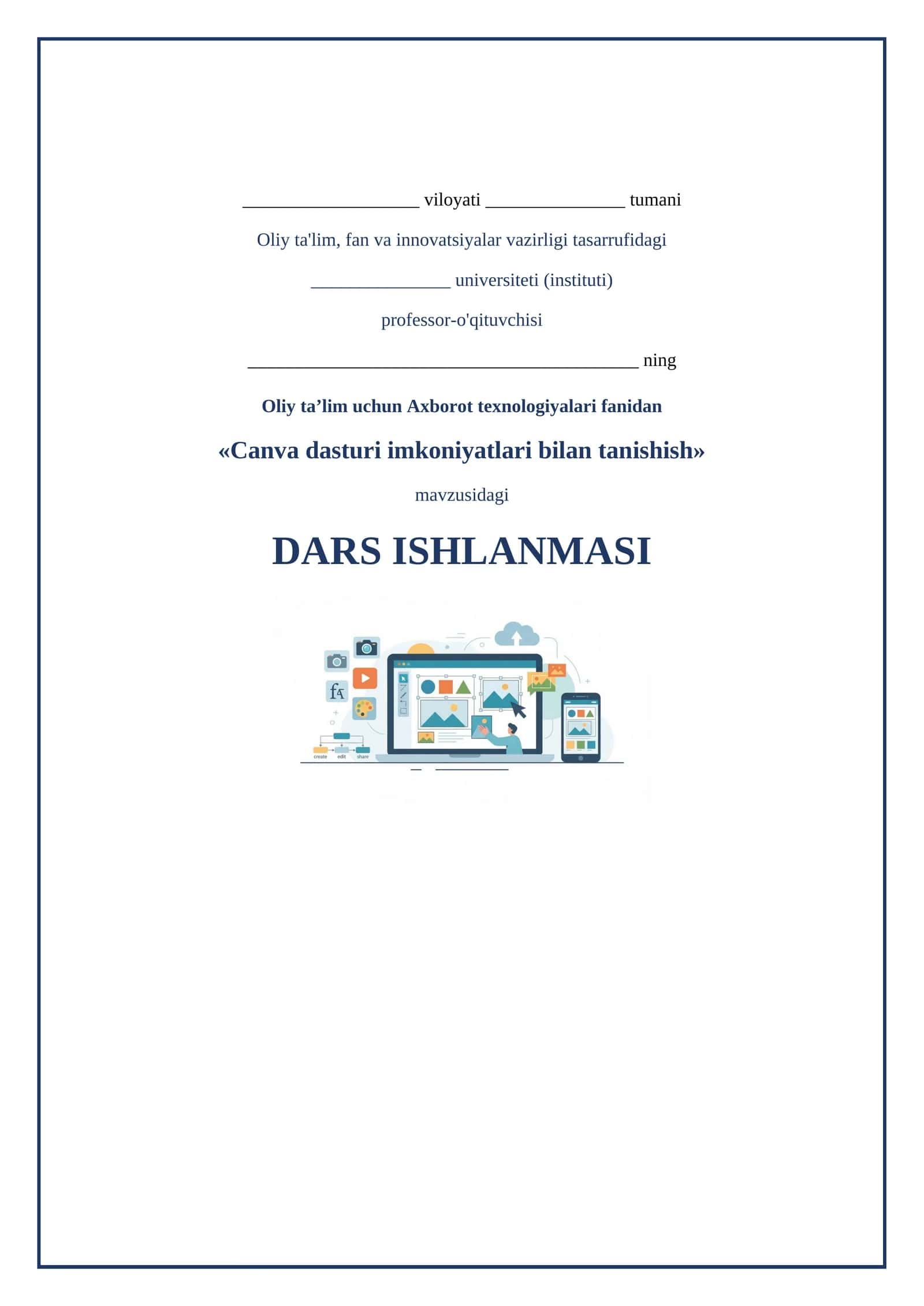 Lesson on canva dasturi imkoniyatlari bilan tanishish 1